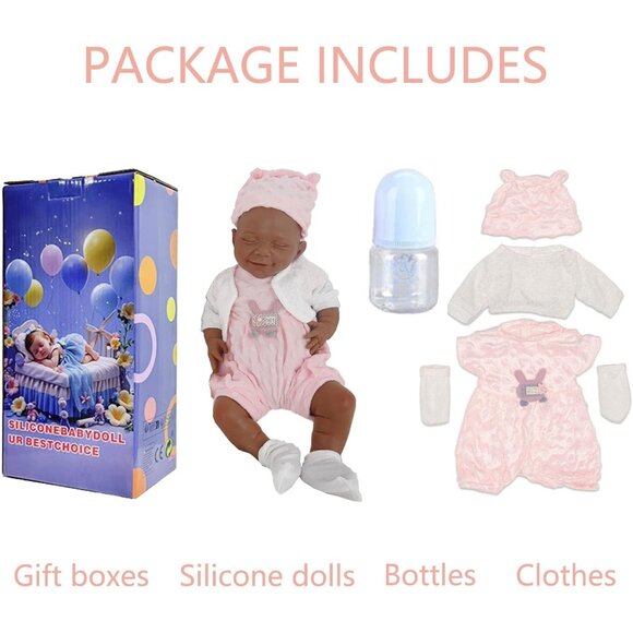 18 Inch Realistic Full Body Silicone Reborn tan Baby Girl Sleeping Reborn Dolls - Picture 6 of 7